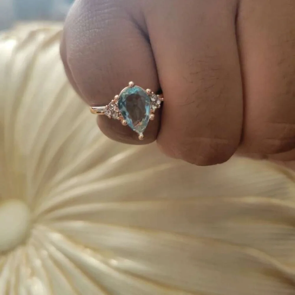 Elegant Rose Gold Plated and Blue Pear Gemstone Fairycore Ring - Picture 8 of 9